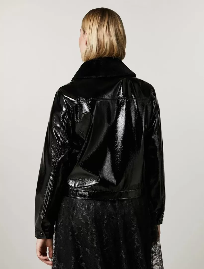 Outlet Crackle-Effect Patent Leather Cropped Jacket Jacket & Blazers