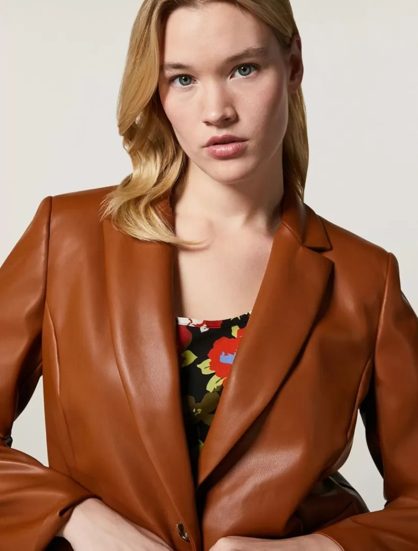 Sale Leather-Look Fabric Blazer Jacket & Blazers