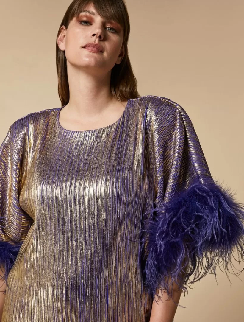 Outlet Metallic Dress With Feathers Dresses