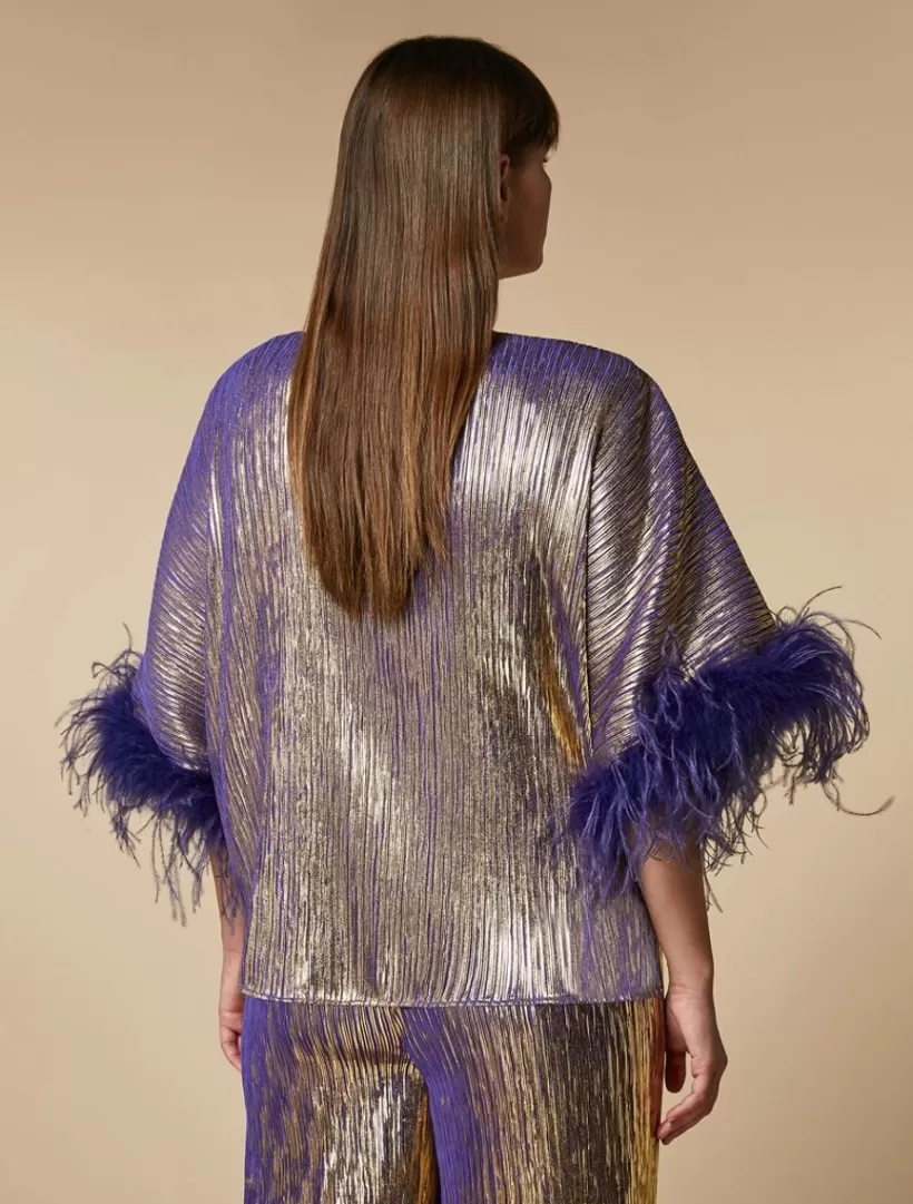 Cheap Metallic Top With Feathers Blouses & Shirts