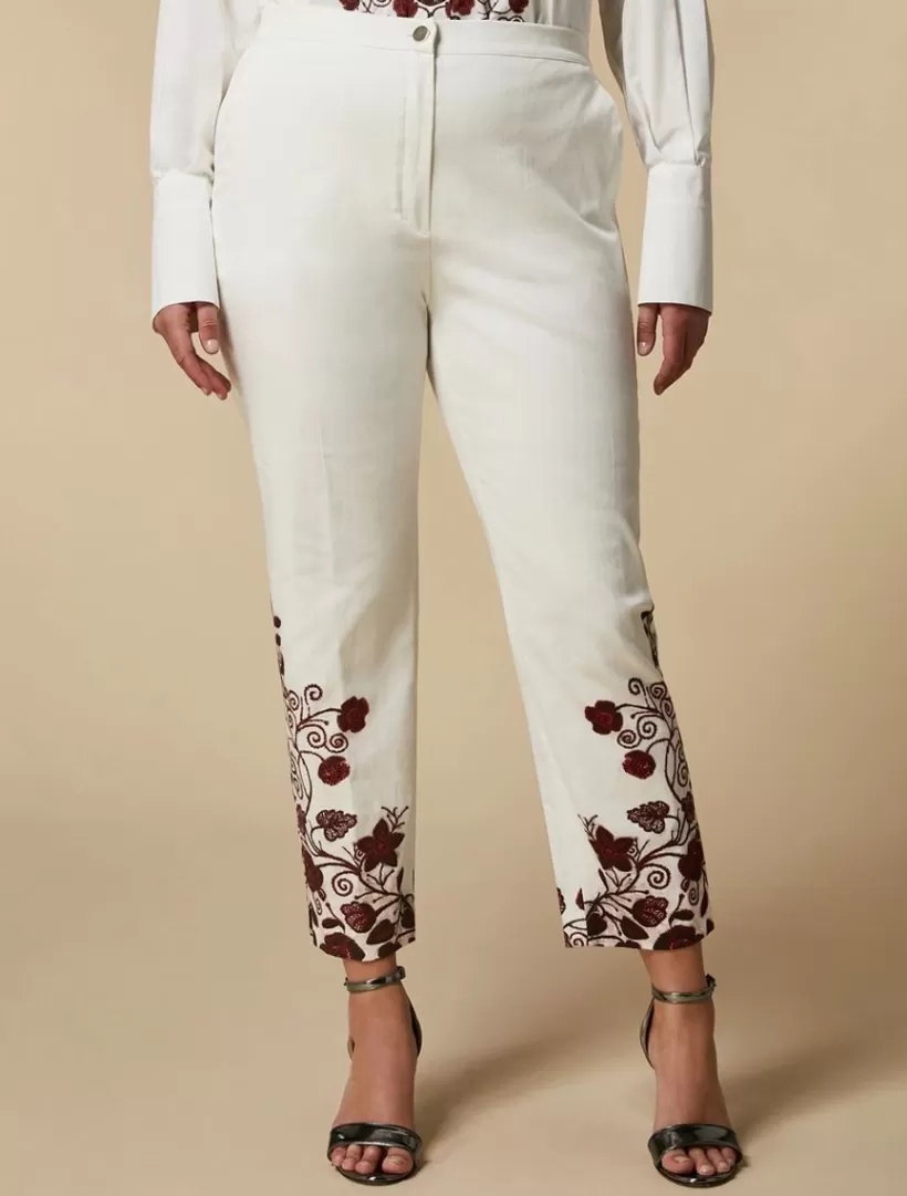 Clearance Print-Adorned Gabardine Trousers Trousers