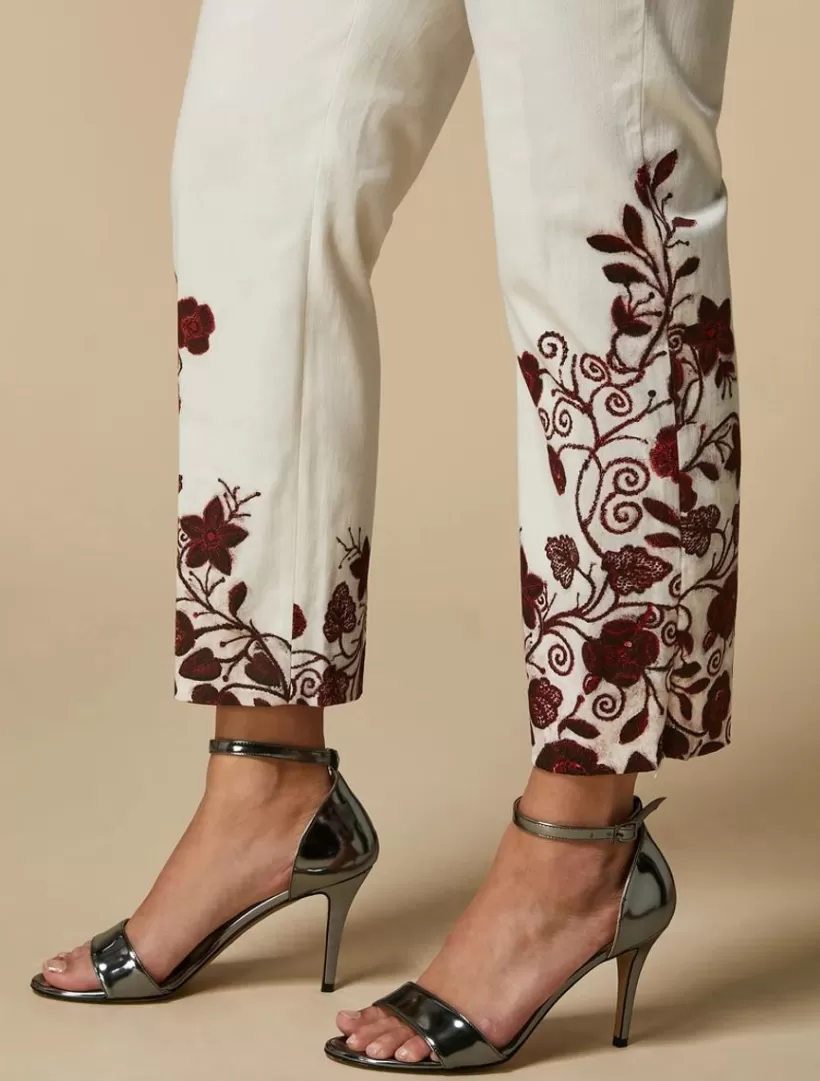 Clearance Print-Adorned Gabardine Trousers Trousers