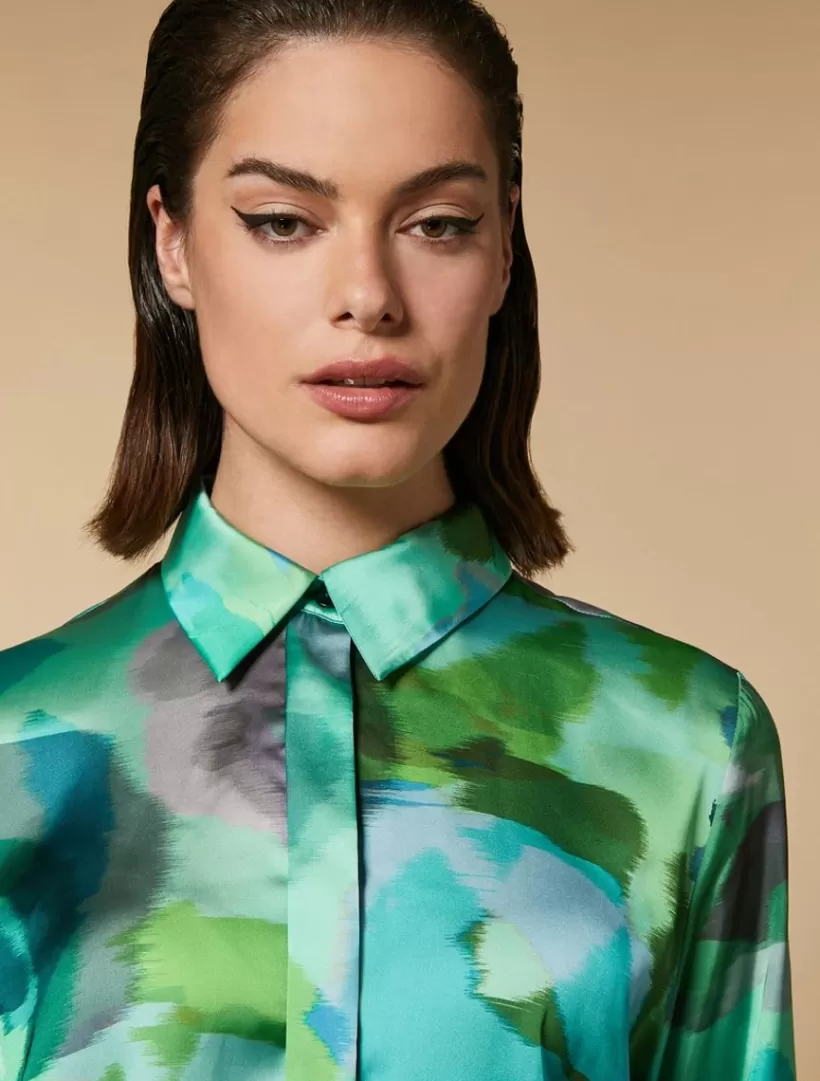 Hot Printed Satin Shirt Blouses & Shirts