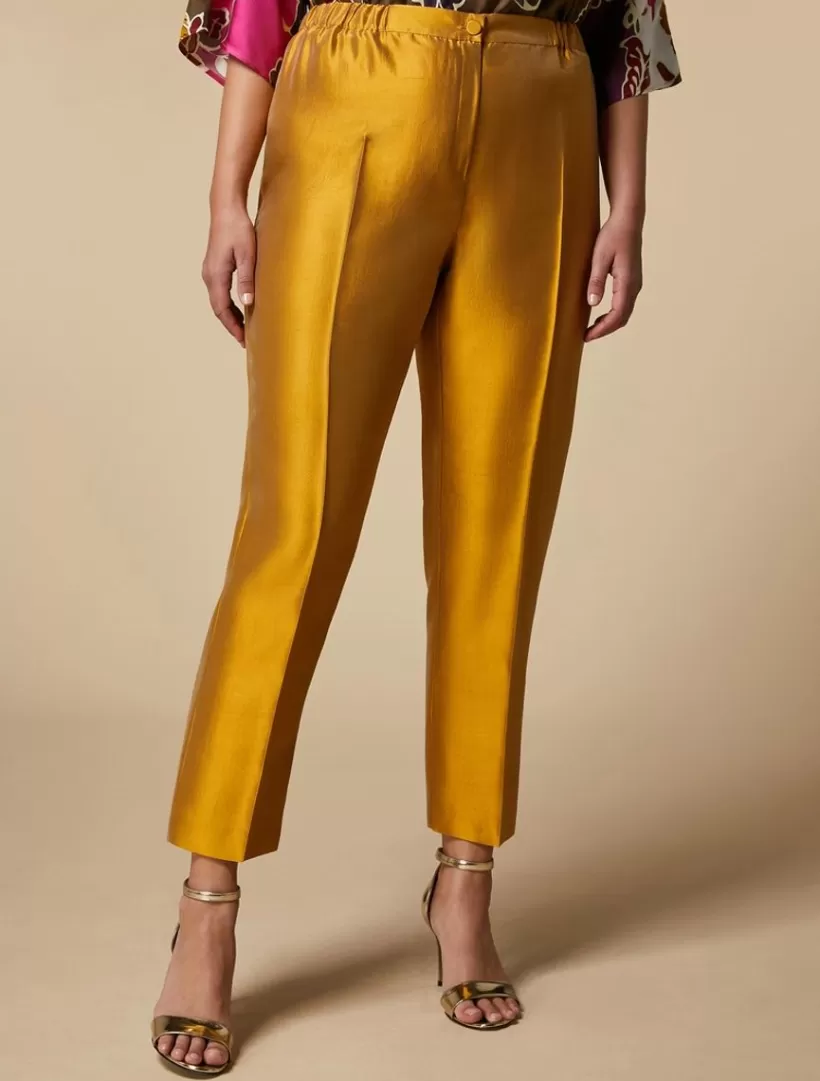 Shop Pure Silk Shantung Trousers Trousers