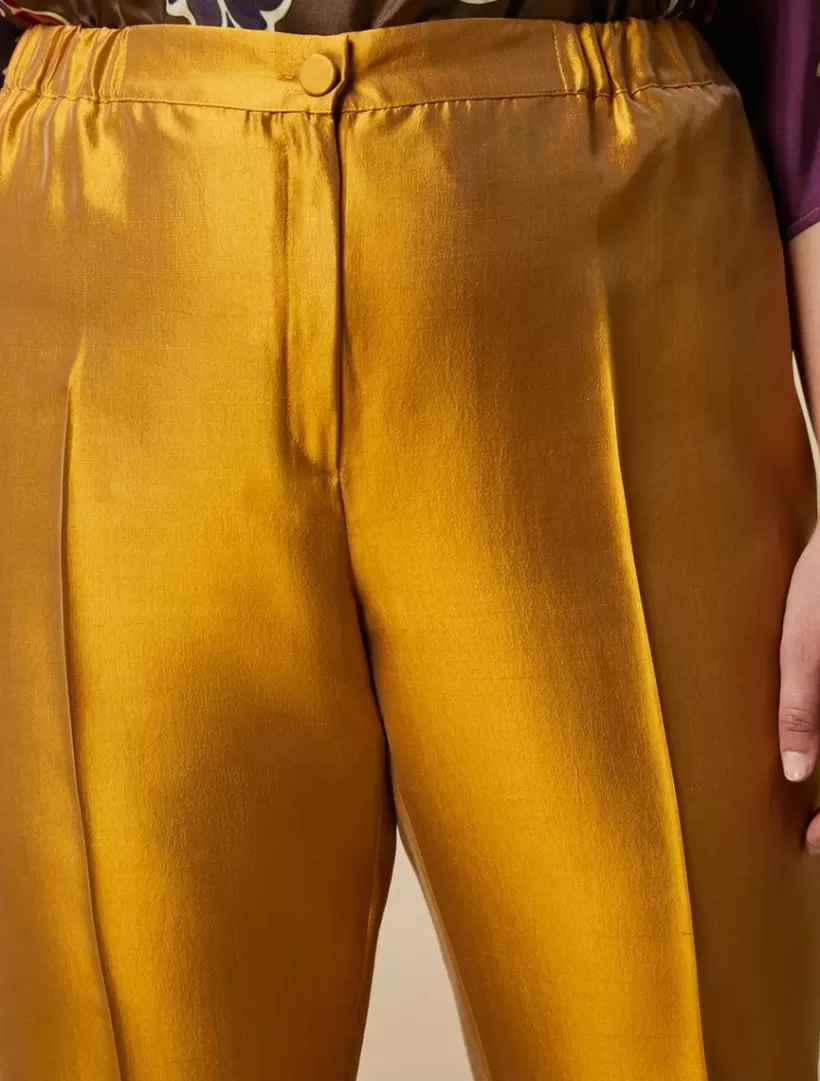 Shop Pure Silk Shantung Trousers Trousers