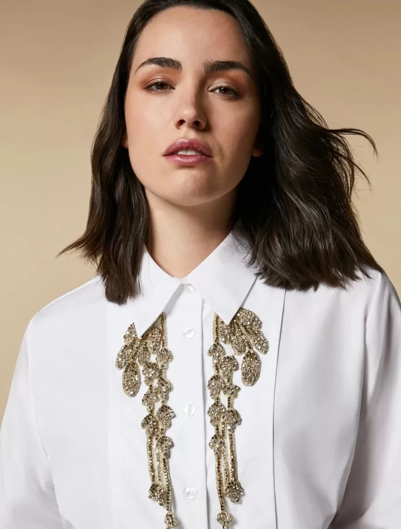 Clearance Rhinestone-Adorned Poplin Shirt Blouses & Shirts