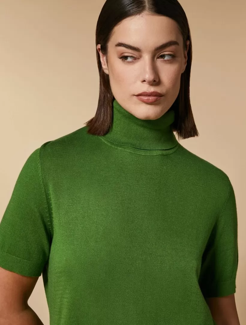 Hot Viscose Yarn Polo-Neck Sweater Knitwear